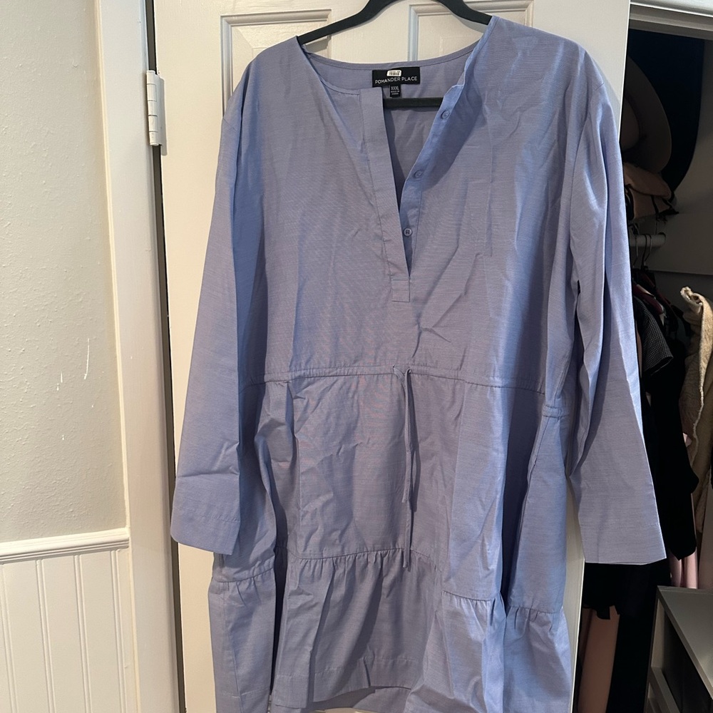 Blue Long-Sleeve Tunic Dress